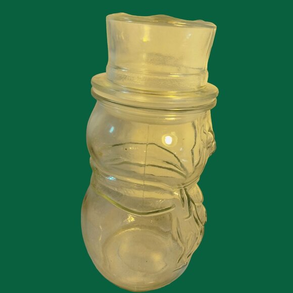 Vintage Clear Glass Snowman Cookie Jar Candy Container Lid - Picture 2 of 5